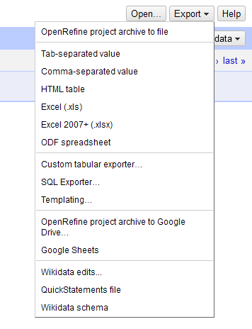 A screenshot of the Export dropdown.